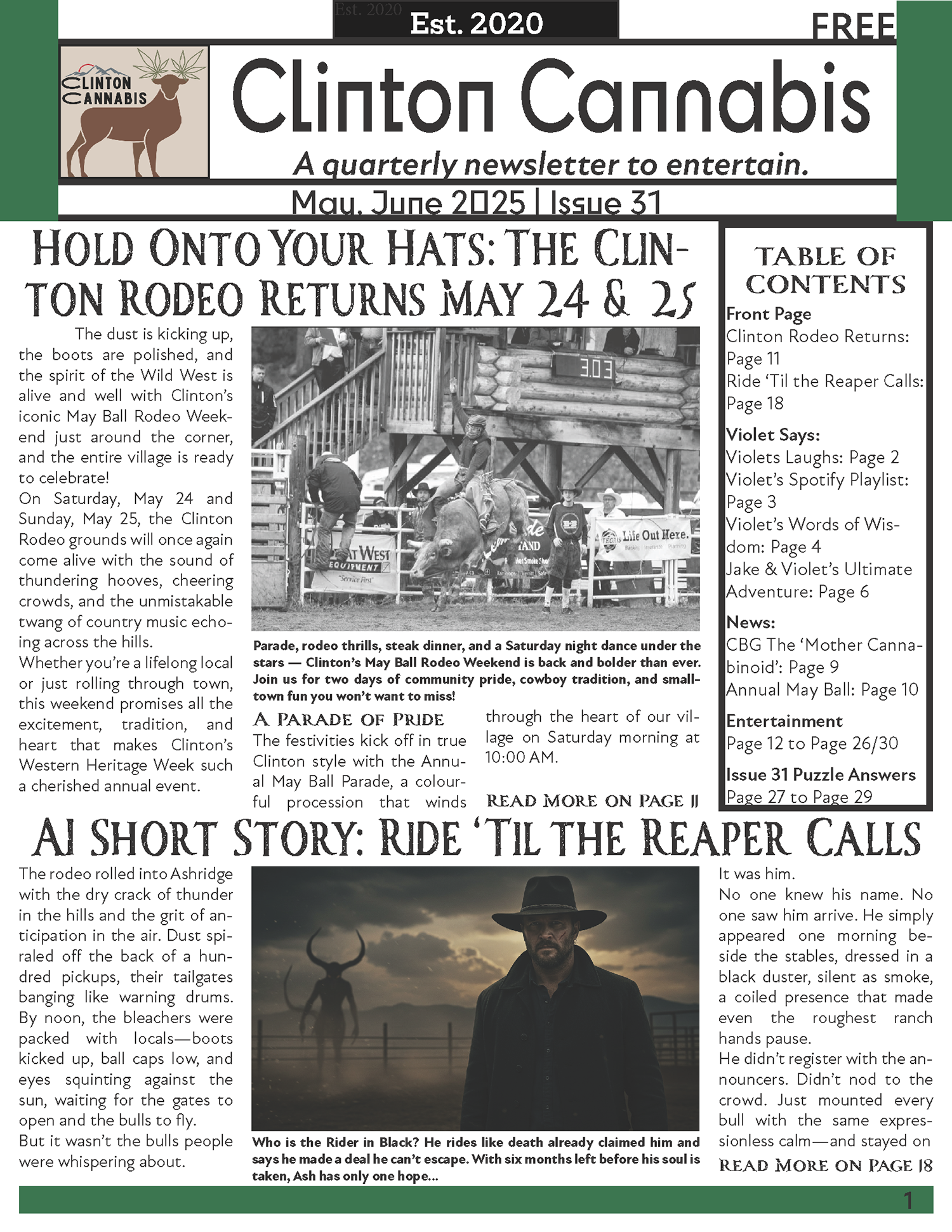 Clinton Cannabis Newsletter Page 1